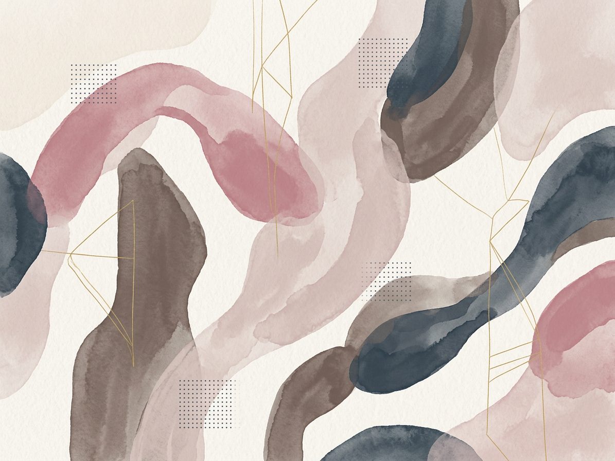 Abstract watercolor shapes in dusty rose, taupe, and slate